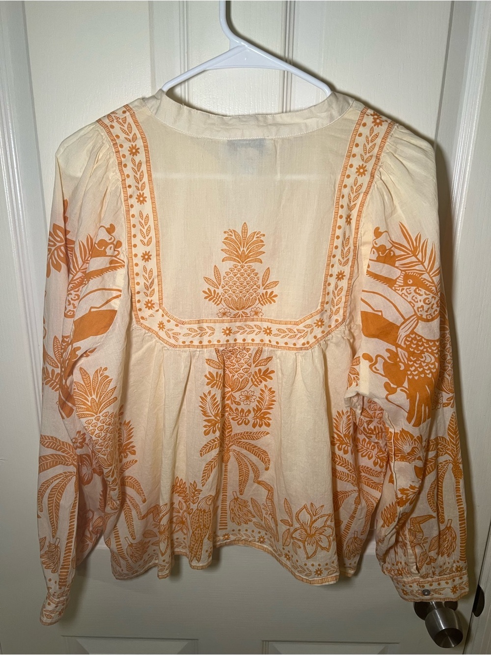Calypso St. Barth 100% Cotton Tropical Print Peasant Blouse Large Boho - Picture 8 of 8